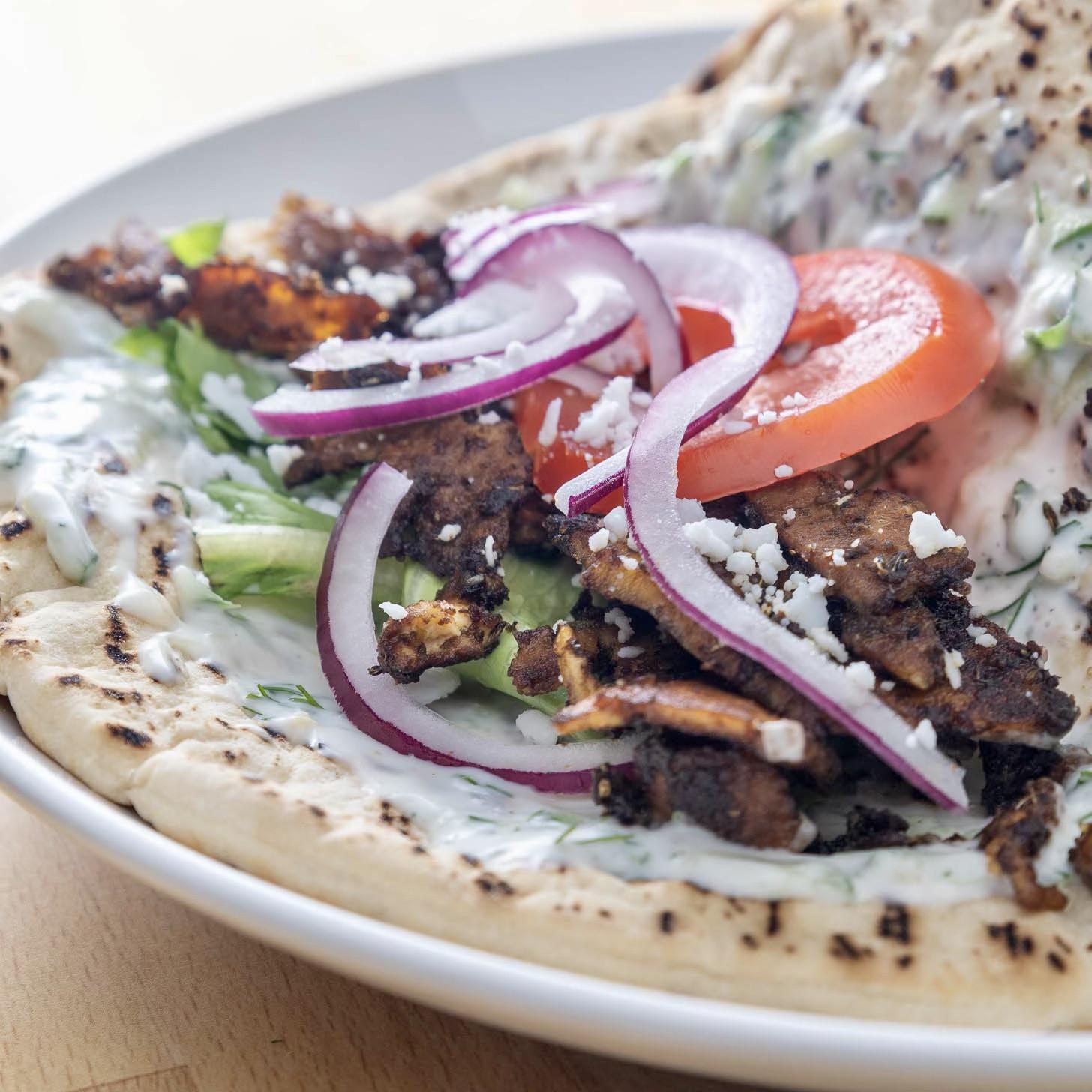 Marinated Shaved Tofu Gyros with Plant Based Tzatziki Dining and Cooking