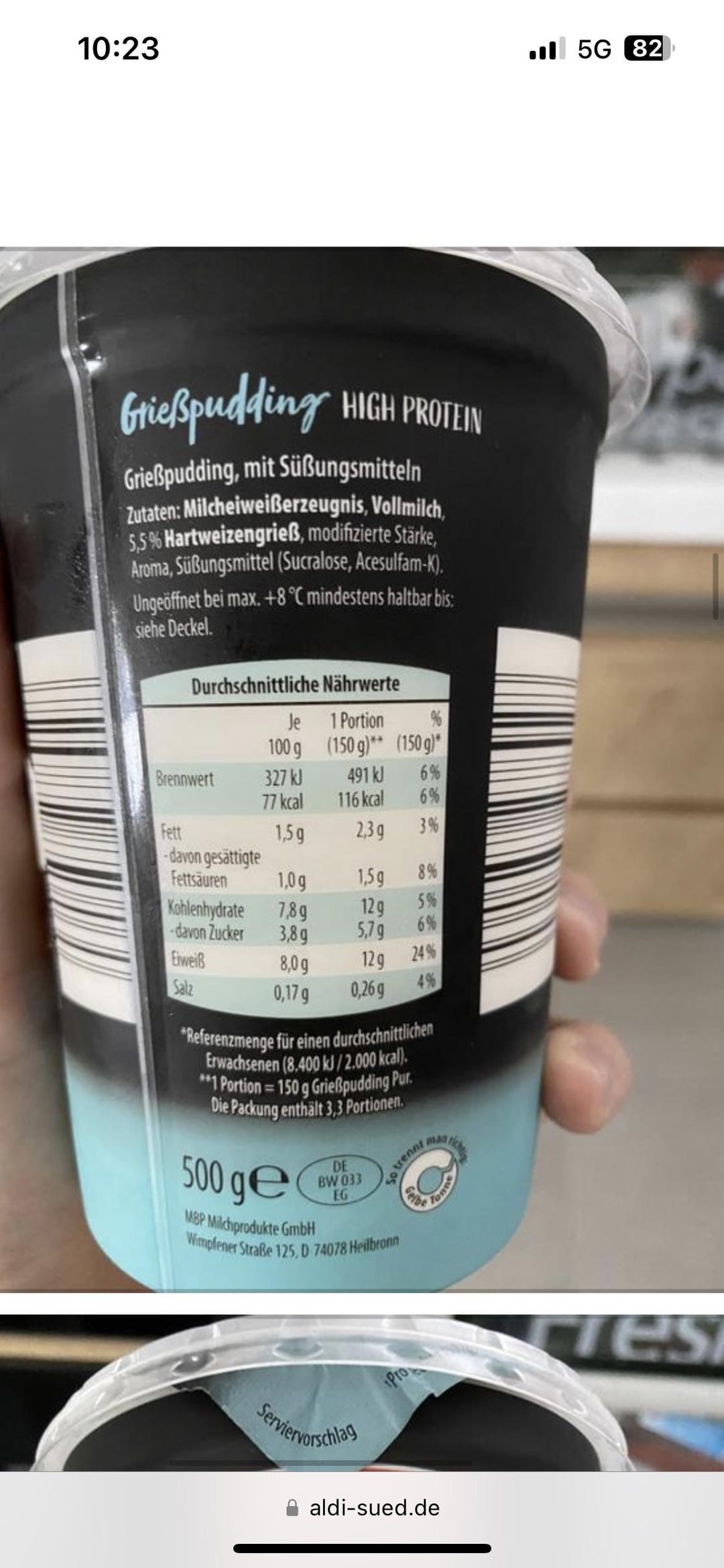 Recreated aldis High Protein Semolinapudding (54 kcal/6,2 g protein per