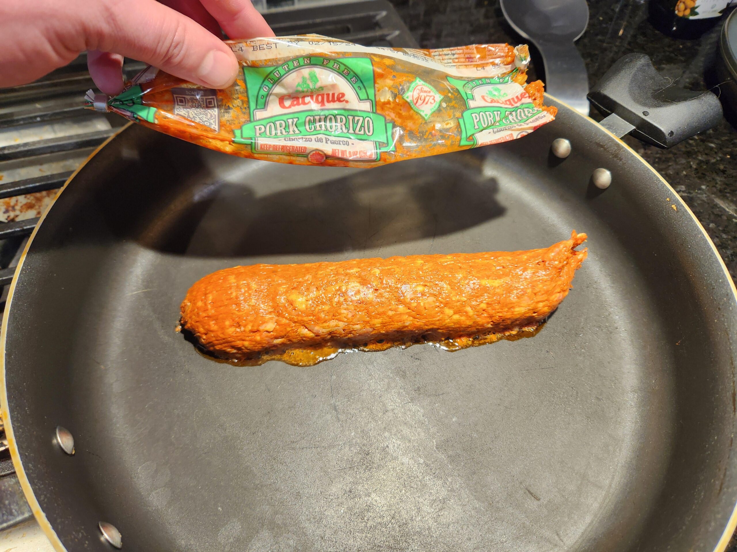 What's more appetizing than a fat sloppy log of chorizo freshly squeezed into the pan? Dining