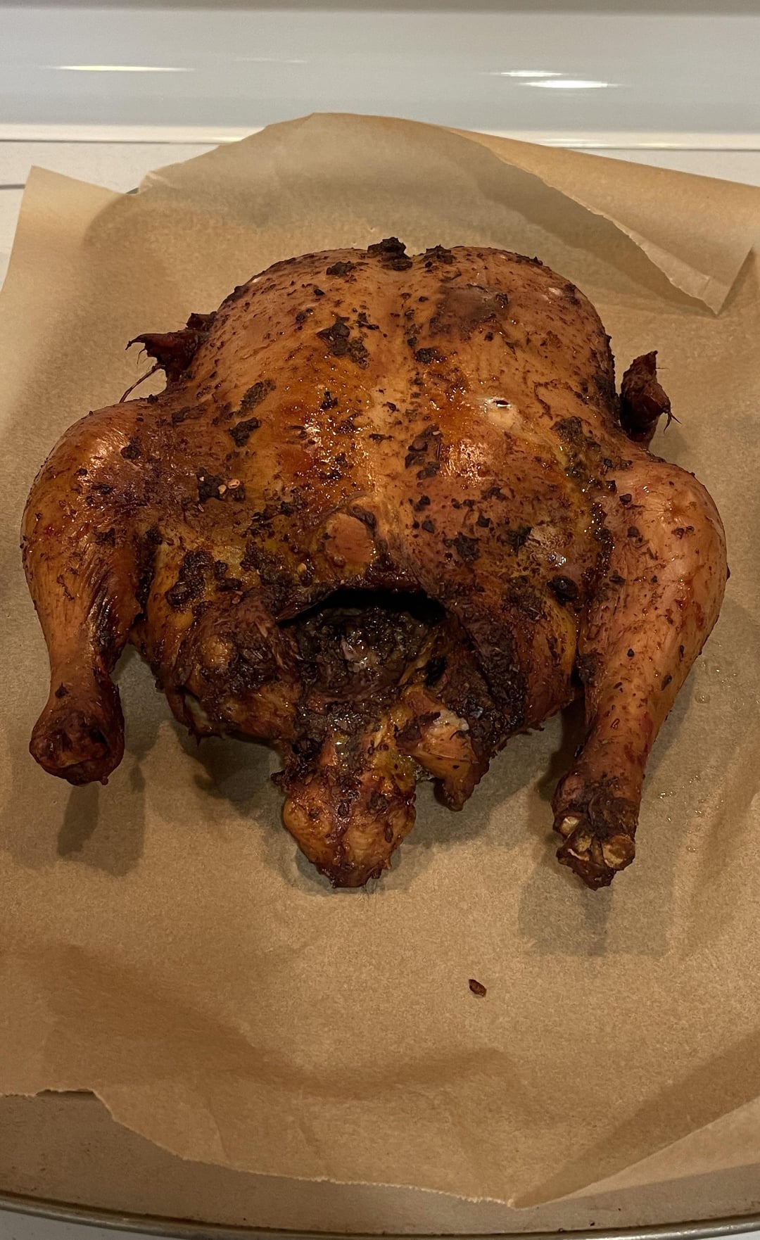 First smoke.. whole chicken. Dining and Cooking