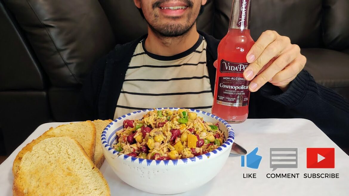 TUNA AND BEANS SALAD WITH CRUNCHY TOAST, HEALTHY MUKBANG EATING SHOW
