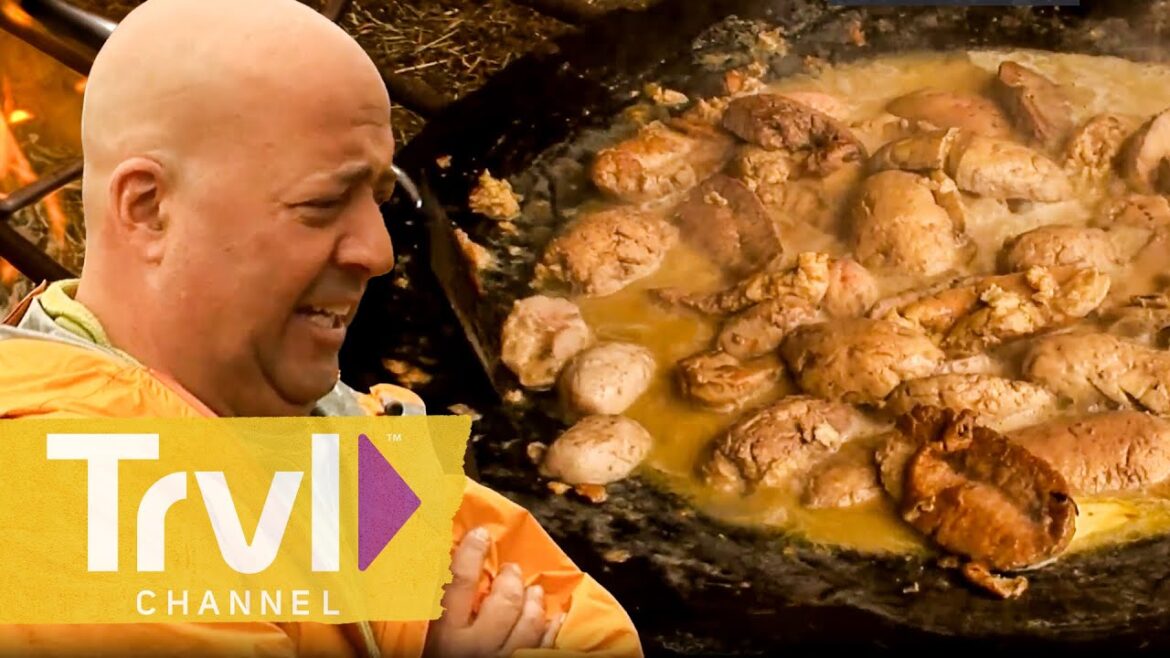 Fresh Bull Testicles & Scrotum Soup | Bizarre Foods with Andrew Zimmern | Travel Channel Fresh Bull Testicles & Scrotum Soup | Bizarre Foods with Andrew Zimmern | Travel Channel