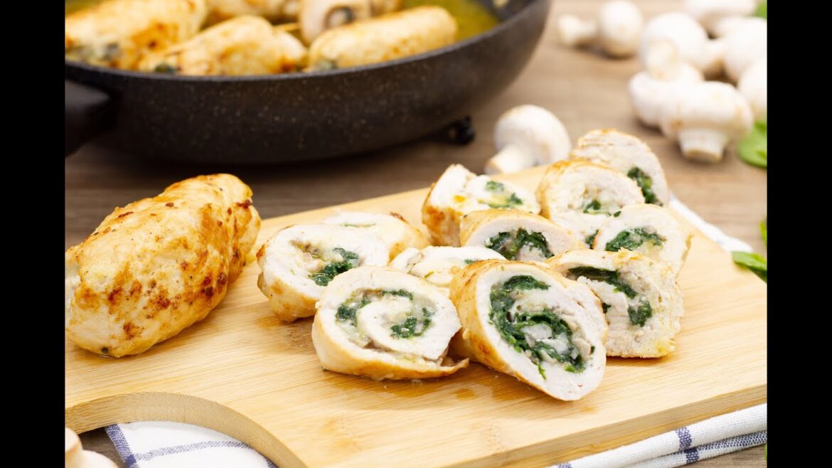 Chicken involtini with spinach, cheese and mushroom. These chicken roulades are juicy and delicious. Chicken involtini with spinach, cheese and mushroom. These chicken roulades are juicy and delicious.