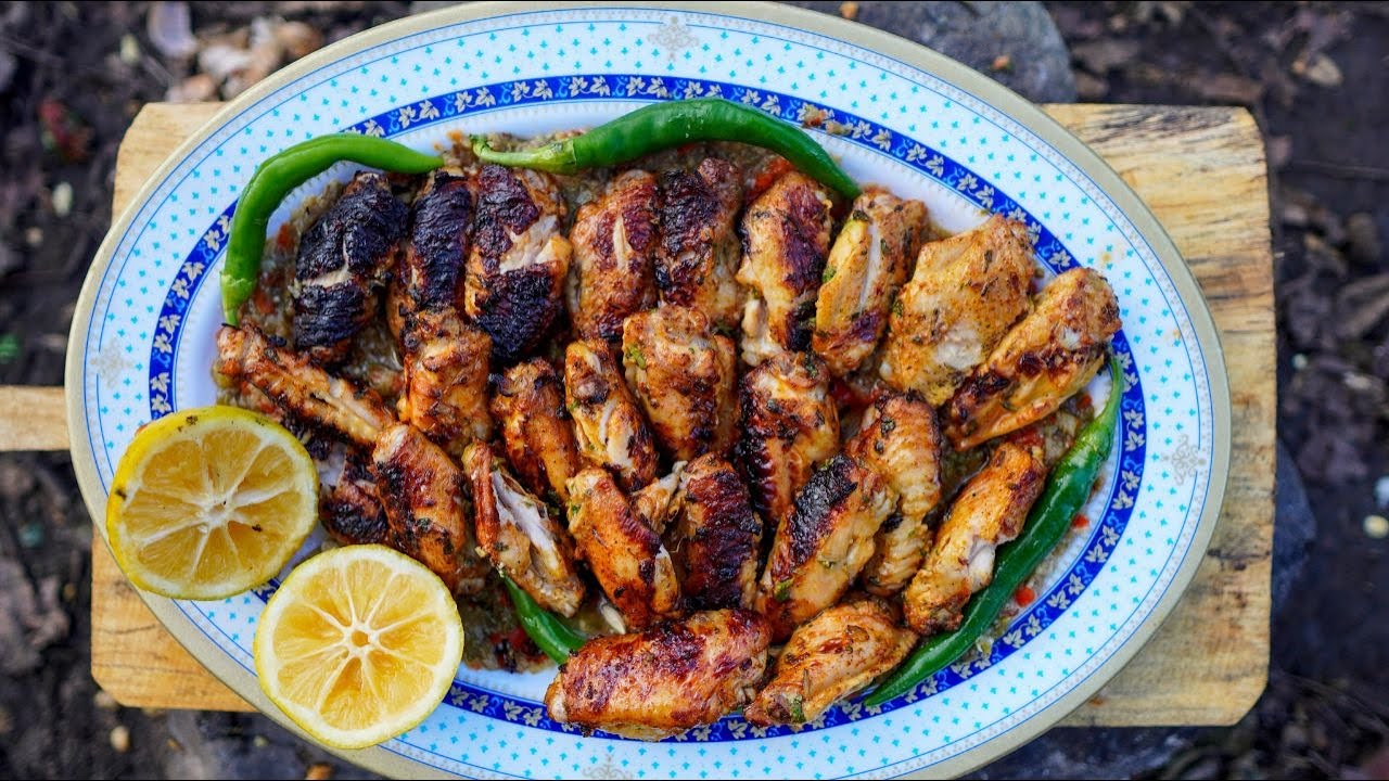 Turkish chicken wings kebab with a special spicy salad asmr