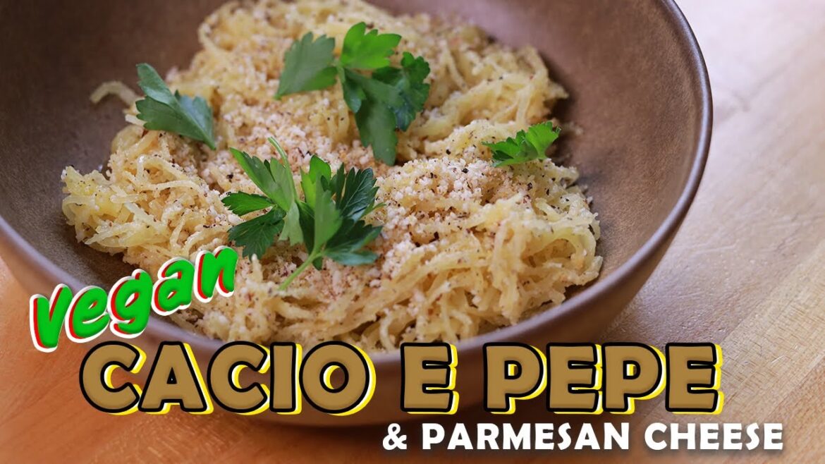 Vegan “Cacio e Pepe” Spaghetti Squash with Vegan Parmesan Cheese | Feeling Yum Vegan "Cacio e Pepe" Spaghetti Squash with Vegan Parmesan Cheese | Feeling Yum