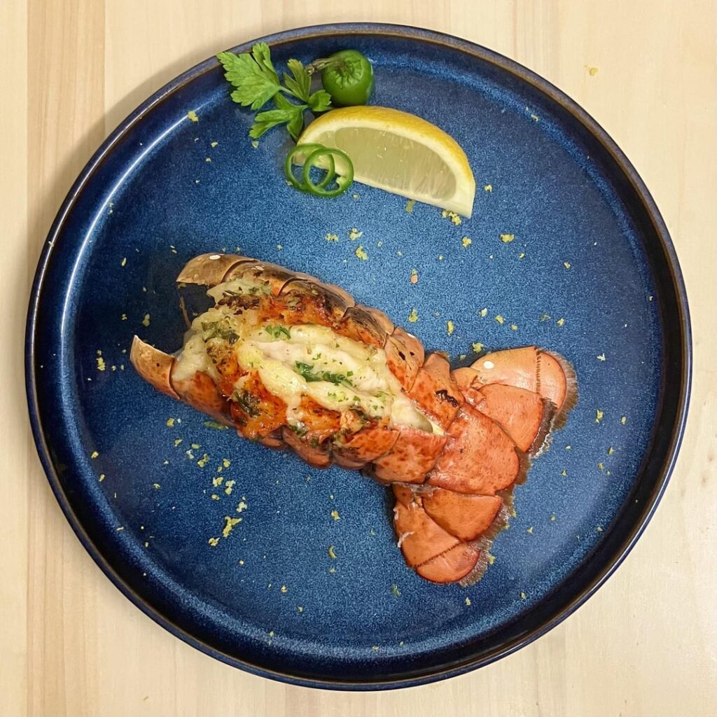 Broiled Lobster Tail with Garlic, Parsley and Jalapeño Butter