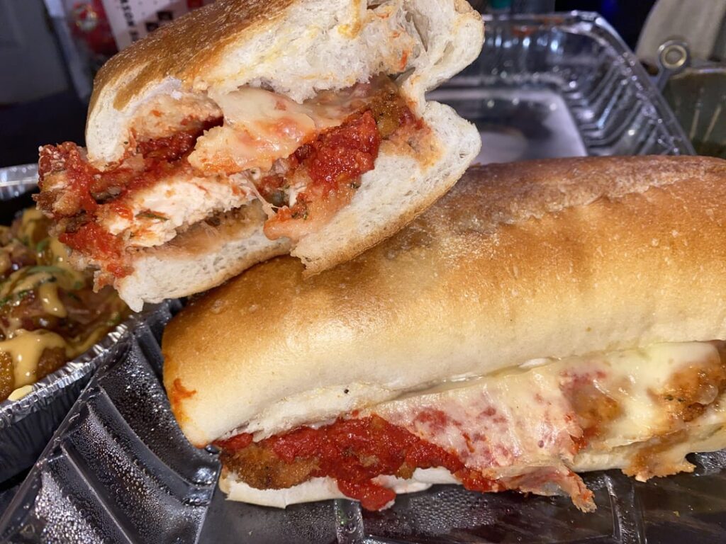 Chicken Parm Sandwich for Tommy Cutlets big Win on Monday IYKYK bonus bacon cheesy tater tots