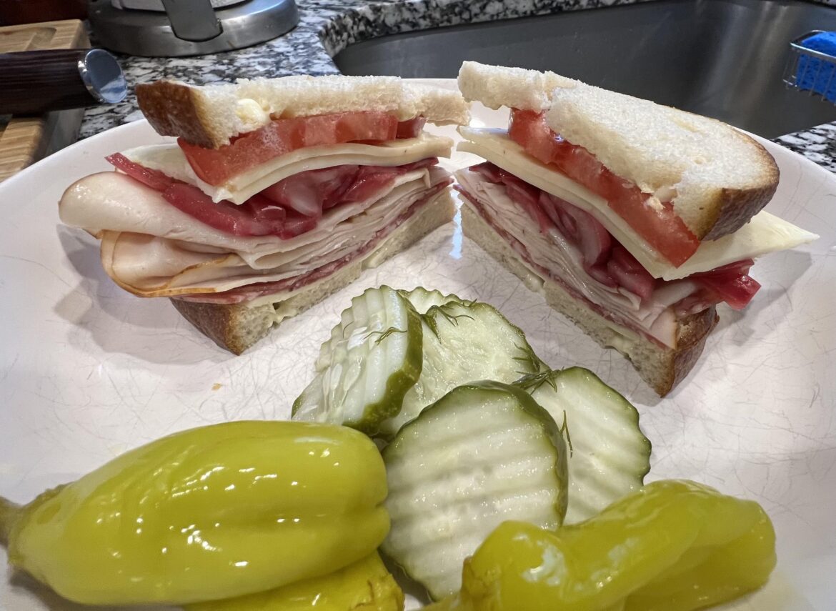 Turkey, salami, pepper jack and pickled red onion on sourdough