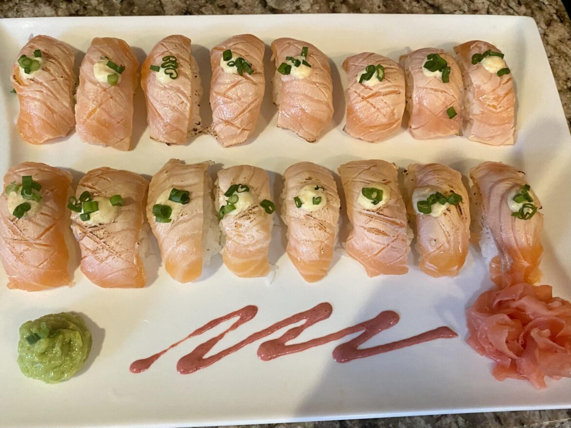 First time making nigiri. Went with salmon aburi!