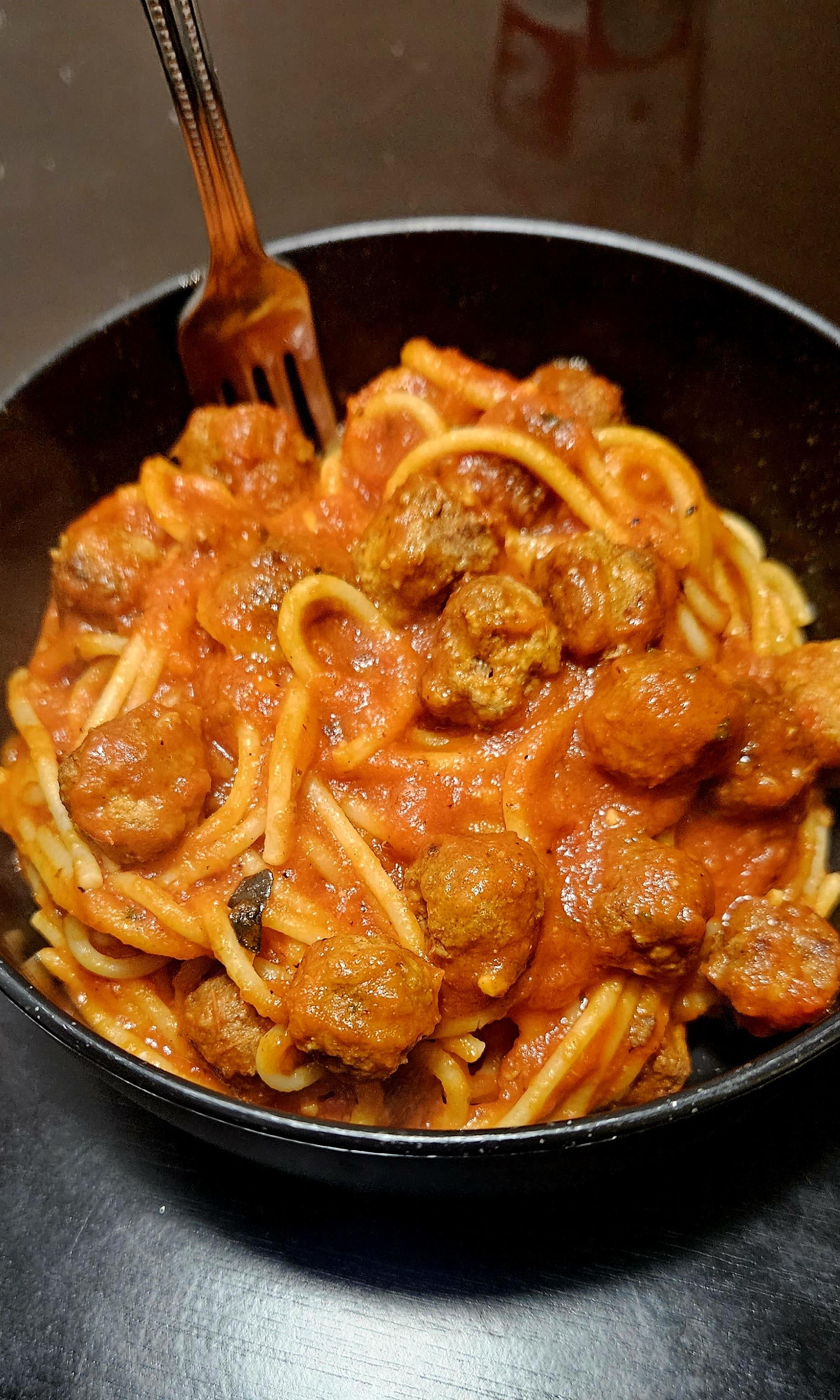 Spaghetti Meatballs! Not huge meatballs, but a good size to have with