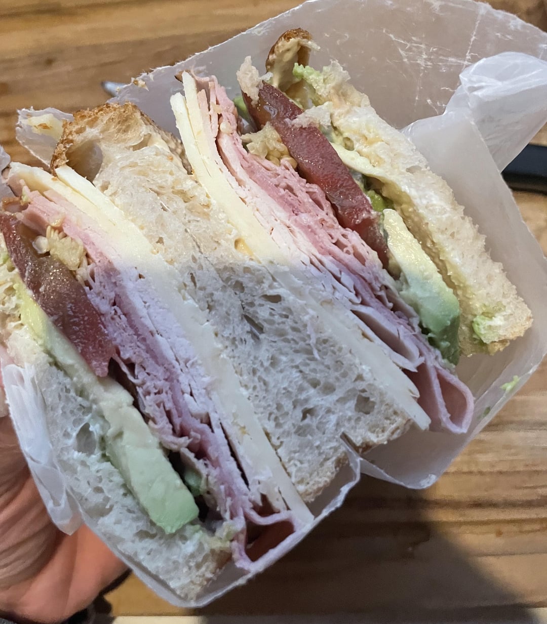 turkey, ham, and pepper jack on sourdough Dining and Cooking