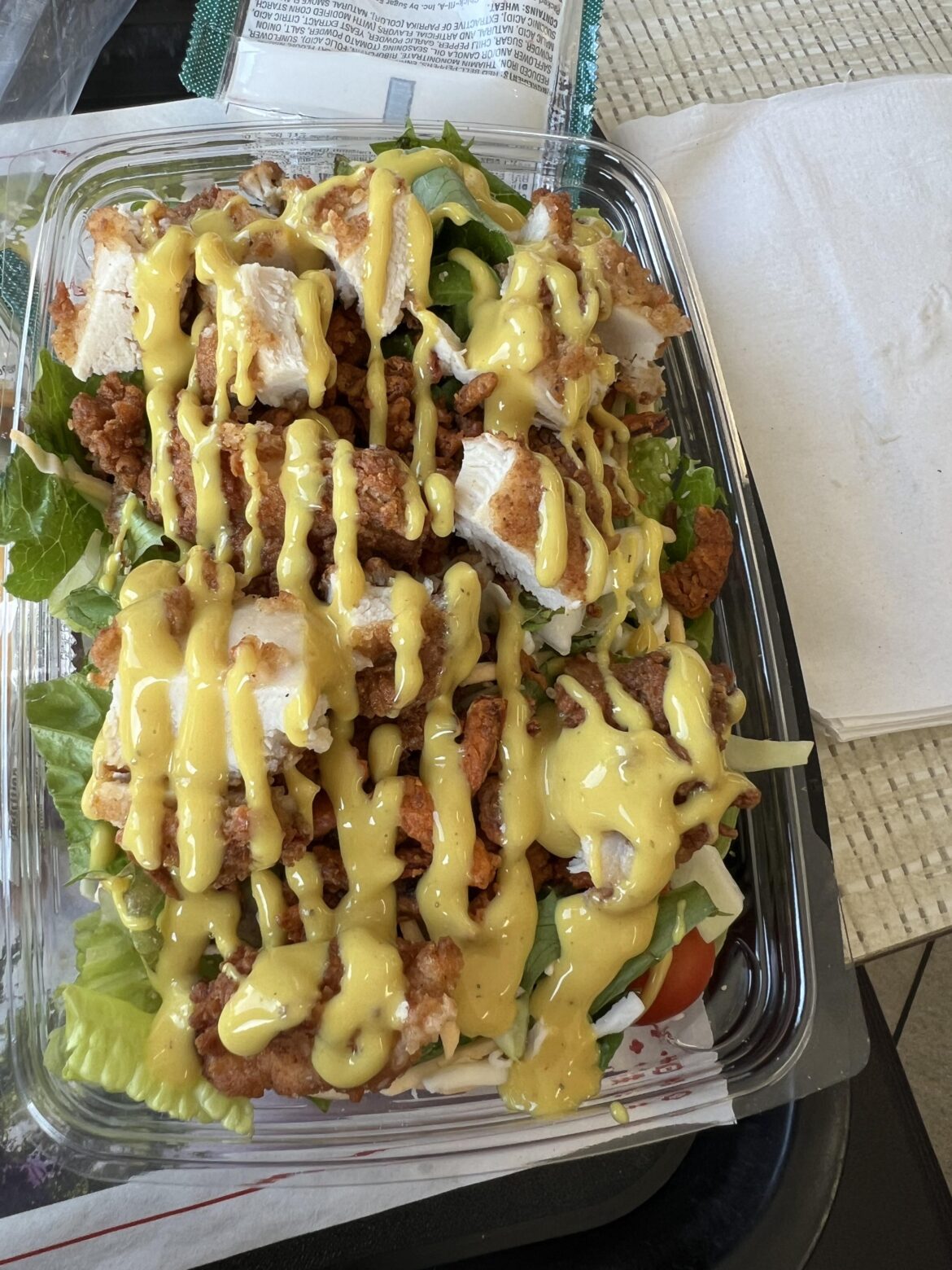 Chick-fil-A side salad with original filet and honey mustard dressing. 510 calories