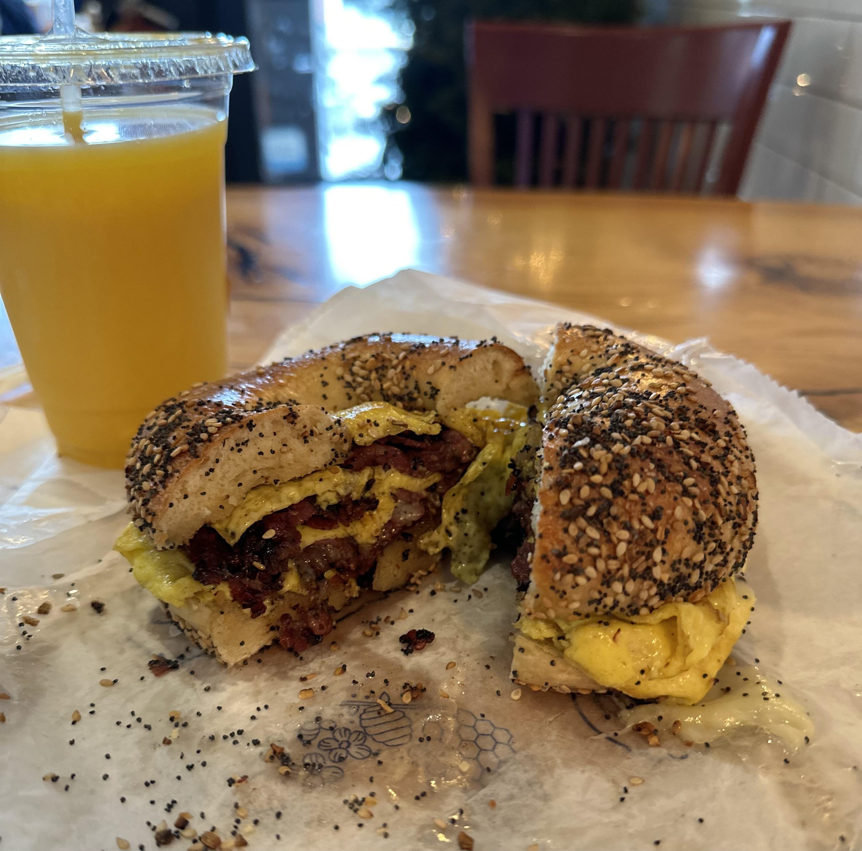 [I ate] pastrami, egg, and swiss cheese on an everything bagel Dining
