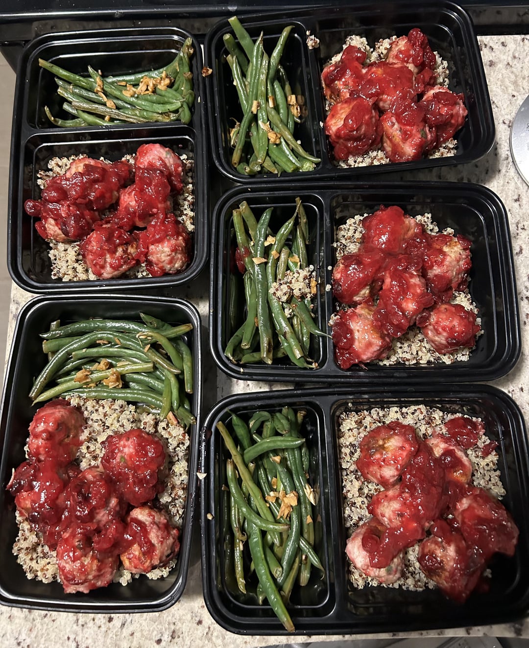 Chicken gnocchi soup, and turkey meatballs with cranberry sauce, quinoa