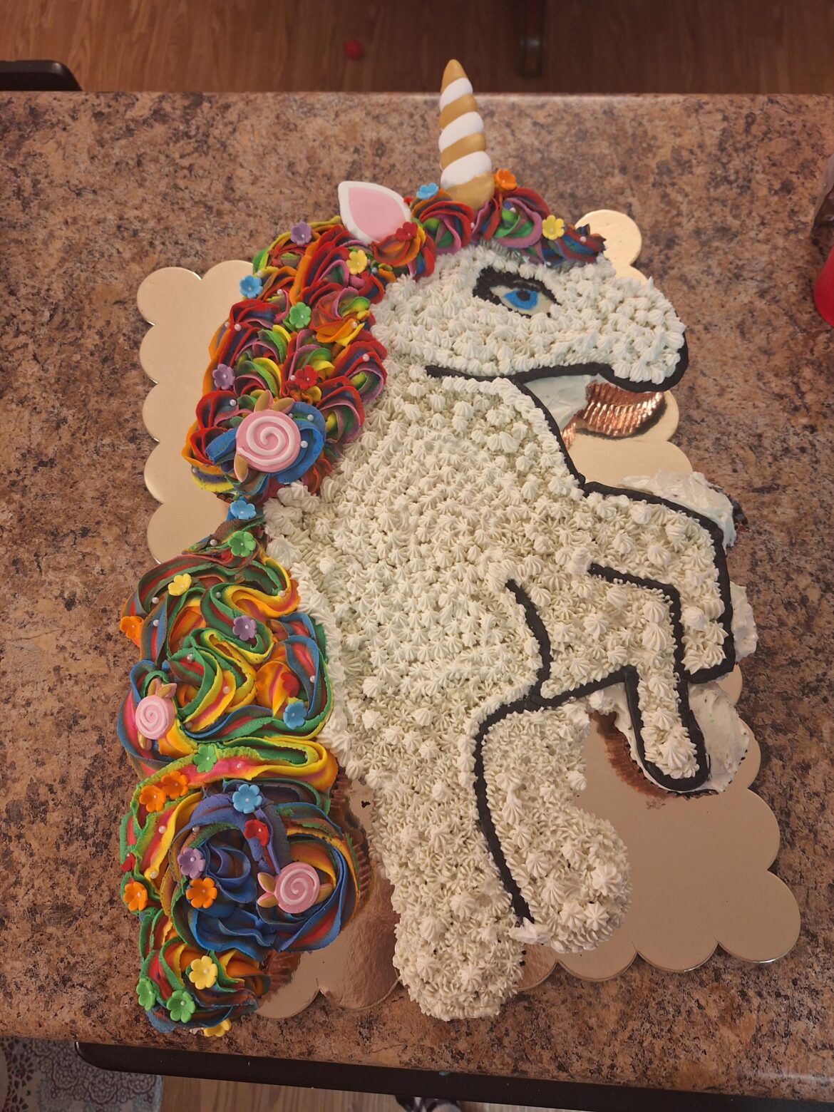 Unicorn pull apart cupcake cake I made for my daughter's 5th birthday