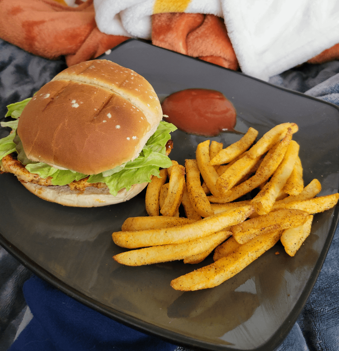 Grilled chicken sandwich and fries, plus ChickfilA sweet and spicy