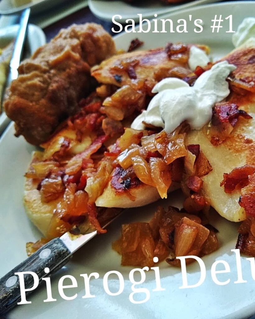 Tomorrow's lunch stop. Sabina's Melvindale Pierogi Deluxe topped with Sautéed Onions Bacon n Sour Cream 😋