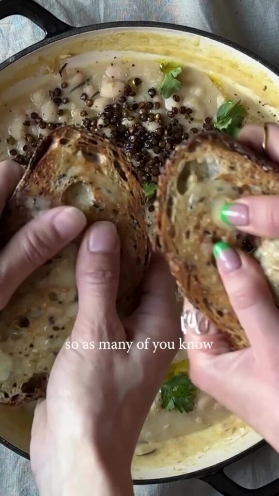 Rosemary beans with a puy lentil crisp