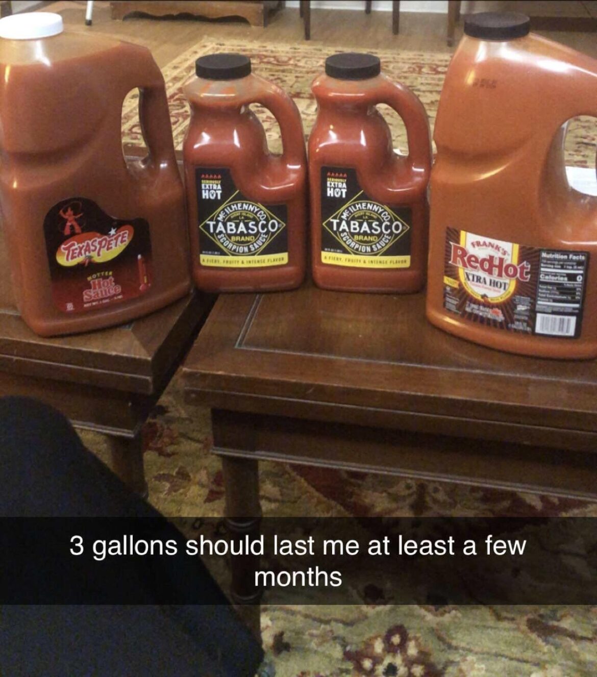 Just finished my gallon of Melinda’s. Girlfriend noticed and decided it was time to restock