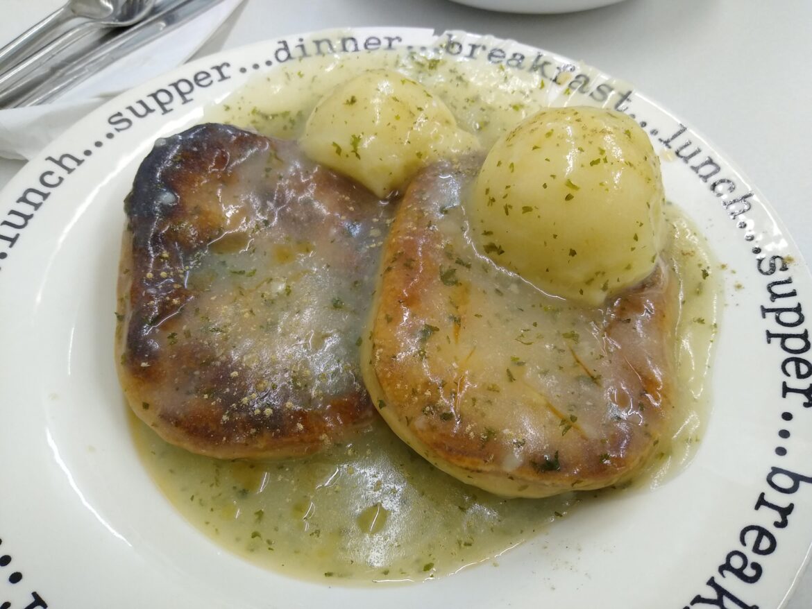 Pie and mash with liquor.