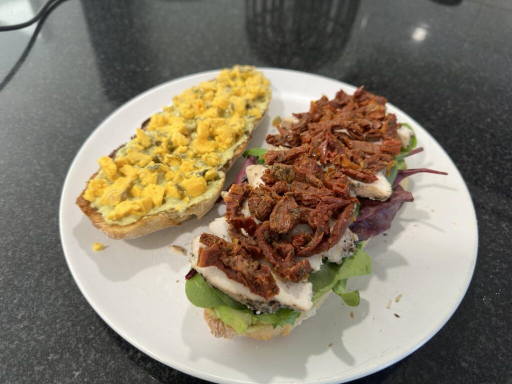 Chicken, pesto, avocado, sundried tomato & blue cheese ciabatta
