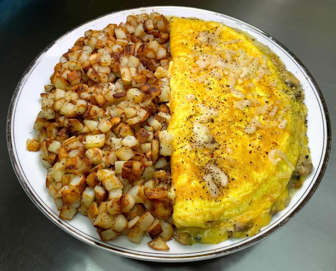 Mushroom Ham and Cheese Omelette and Home Fries