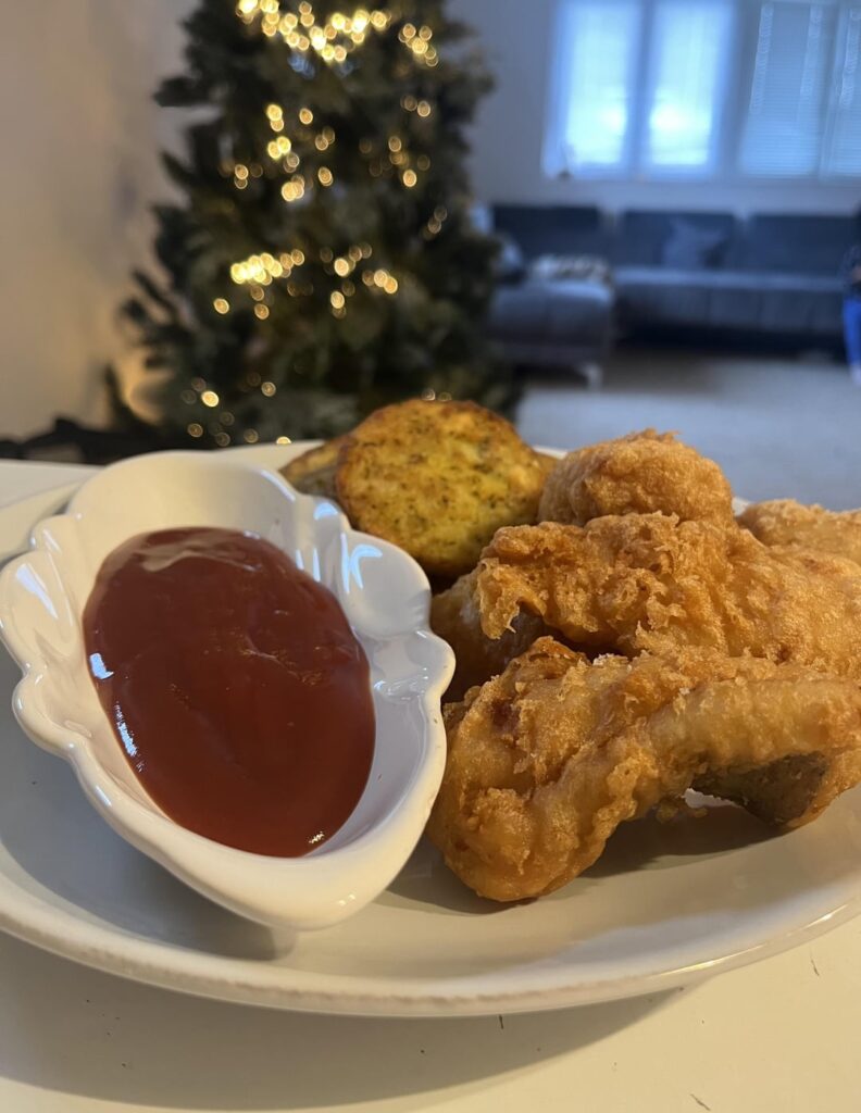 [Homemade] Beer battered fish and potato patties