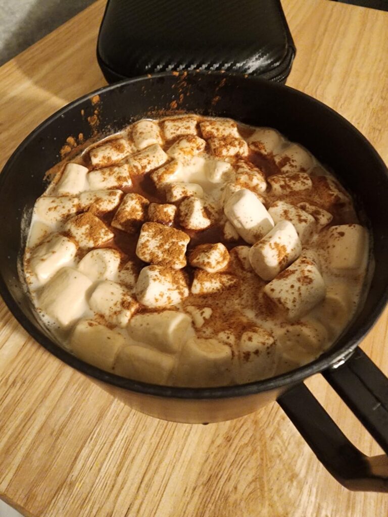 Coffee Cake creamer with marshmallows and cinnamon for a good morning coffee.