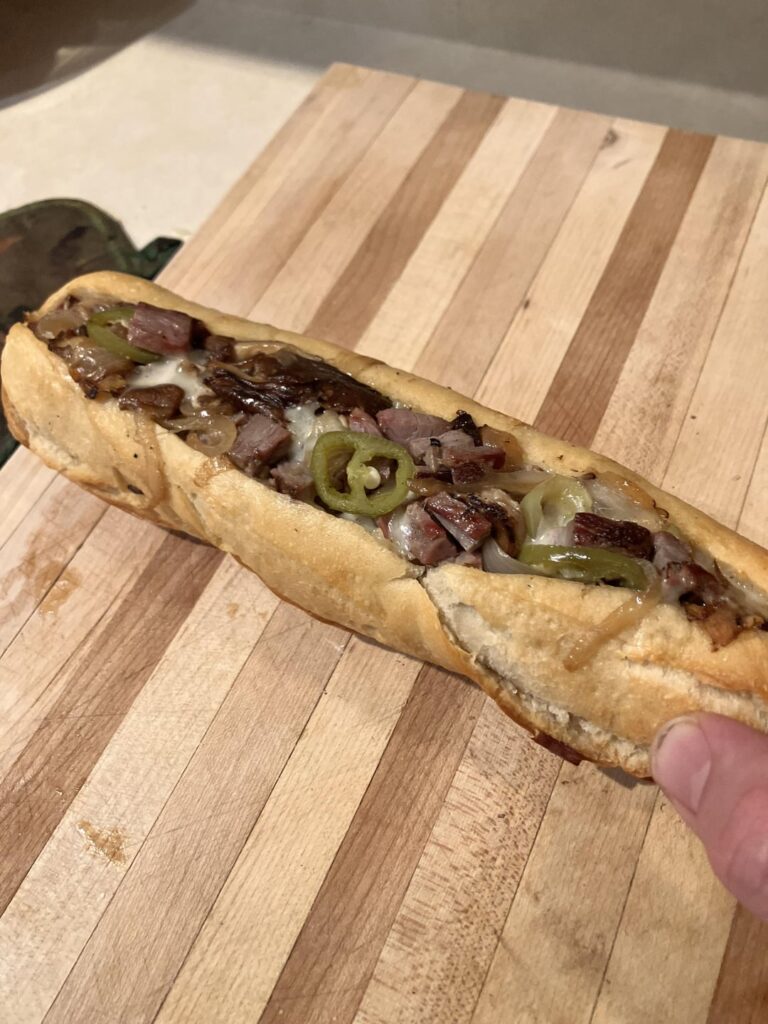 Mushroom sandwich with steak and Swiss, or steak sandwich with mushrooms and Swiss? Cleaned out the leftovers from the fridge and made a sandwich