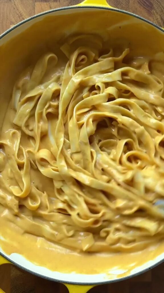 Creamy butternut squash tagliatelle with a rosemary and thyme chickpea crumb