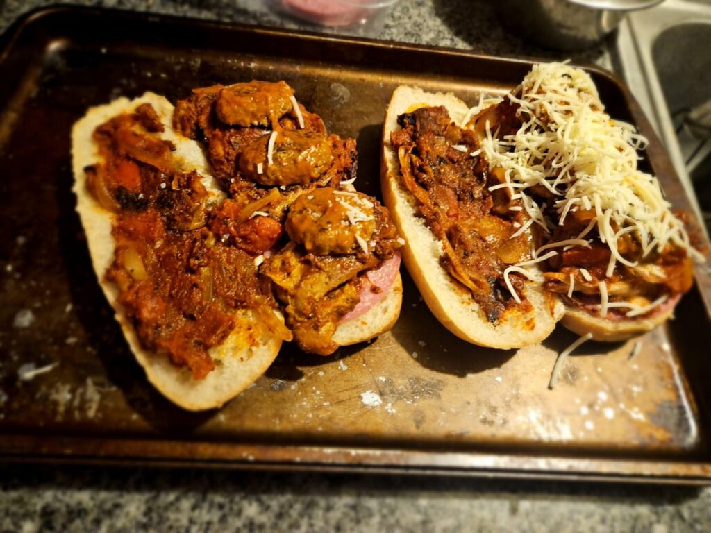 Salami, Italian chicken thighs, meatballs, Mozzarella = heartburn.