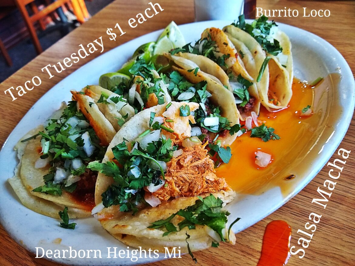 Burrito Loco still $1 Tacos on Tuesday dine in or carry out. No minimum, got 2 each Chicken, Pork n Chorizo. Full belly on the cheap with Salsa Macha 😋 the king of Mexican Salsa