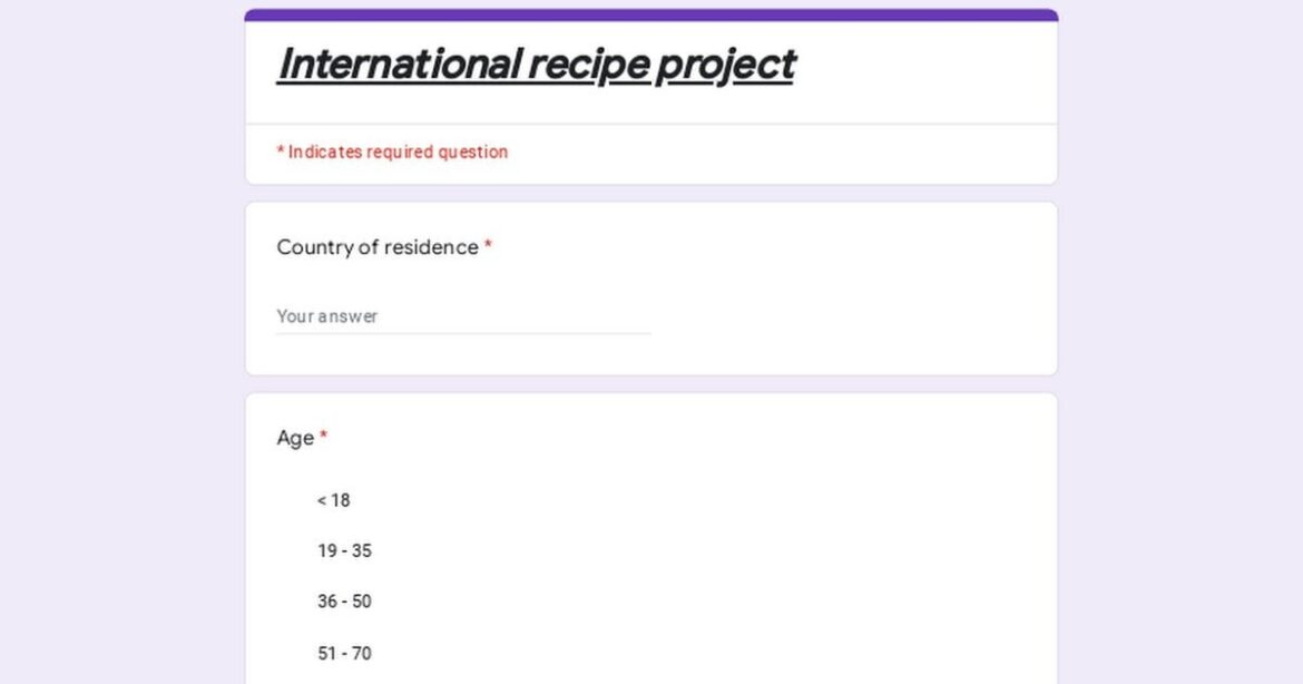 Form about interest in food and food culture Form about interest in food and food culture