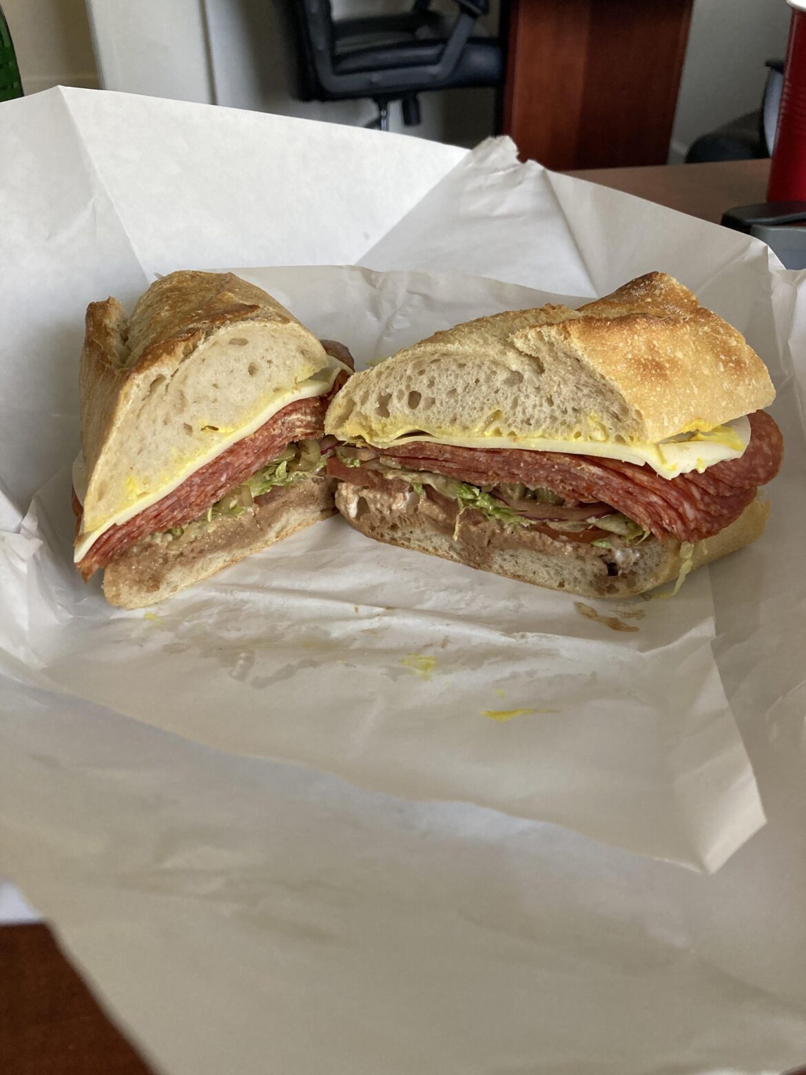 Hot Salami on Hard Sourdough from Genova’s Deli