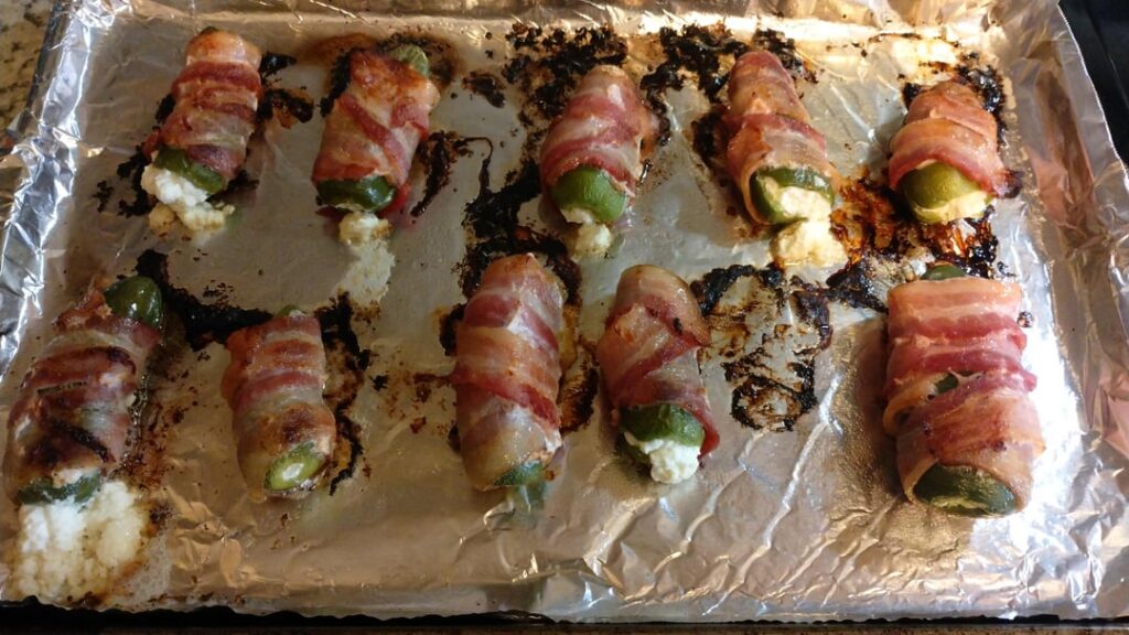 Homemade cream cheese stuffed jalapenos wrapped with bacon I made today!