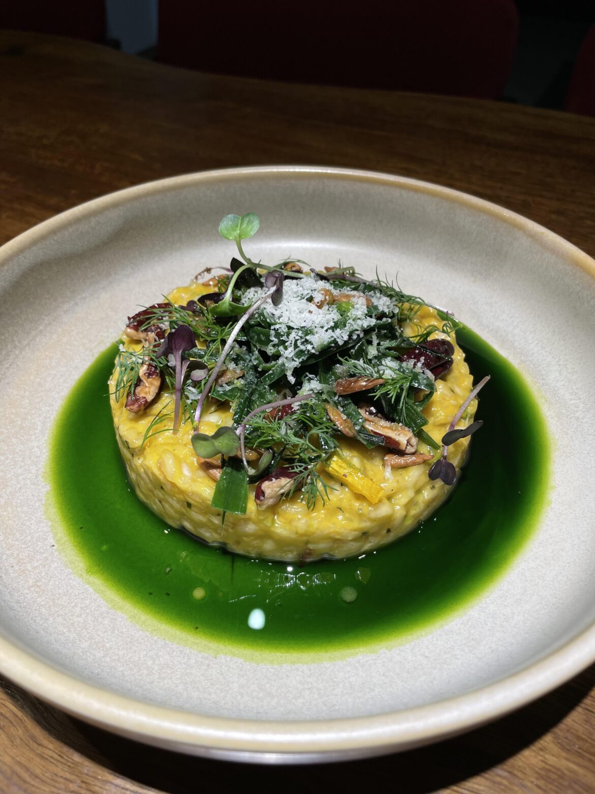 Pumpkin rissoto with green herb oil