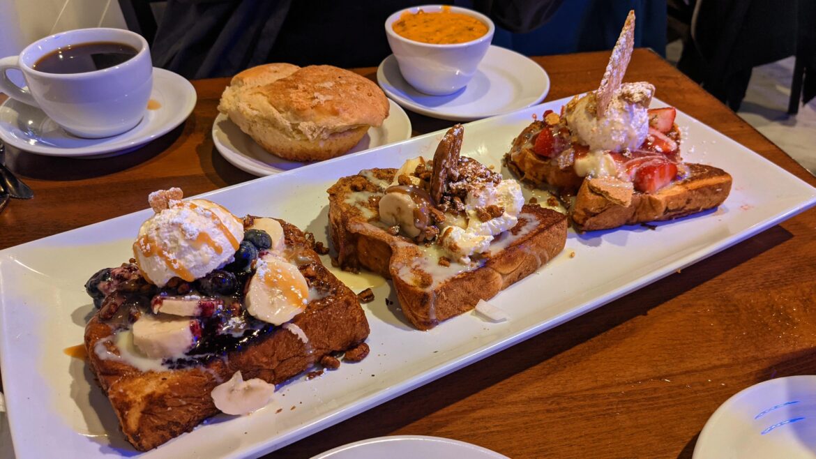 Trio French toast flight at Honeybear Cafe