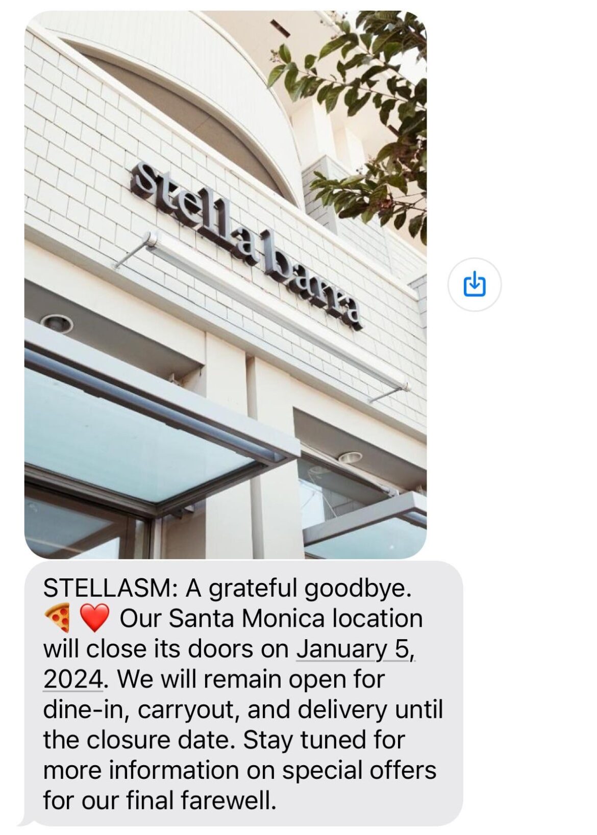 Stella Barra SM closing Jan 5