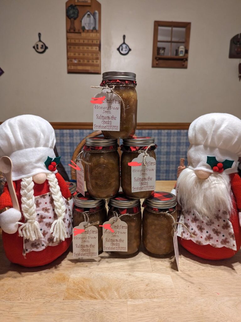 I made honey-pear jam for Christmas gifts! They look wonderful (and taste even better!)
