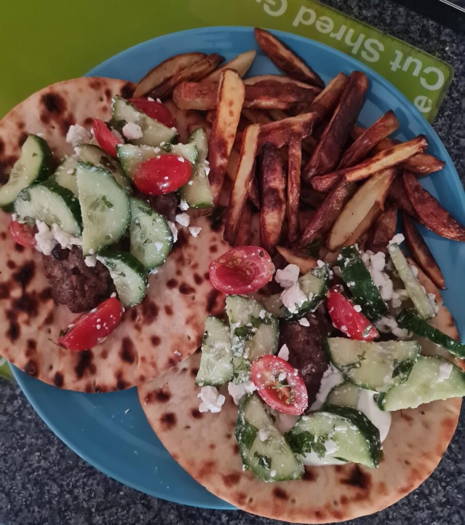 Greek inspired herby pork kofta gyros