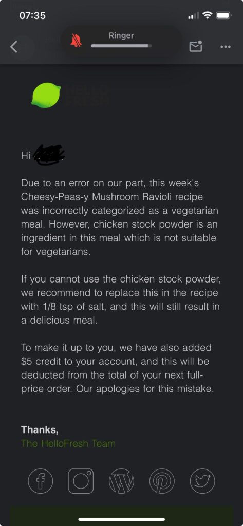 Received this email a full day after getting the food box.