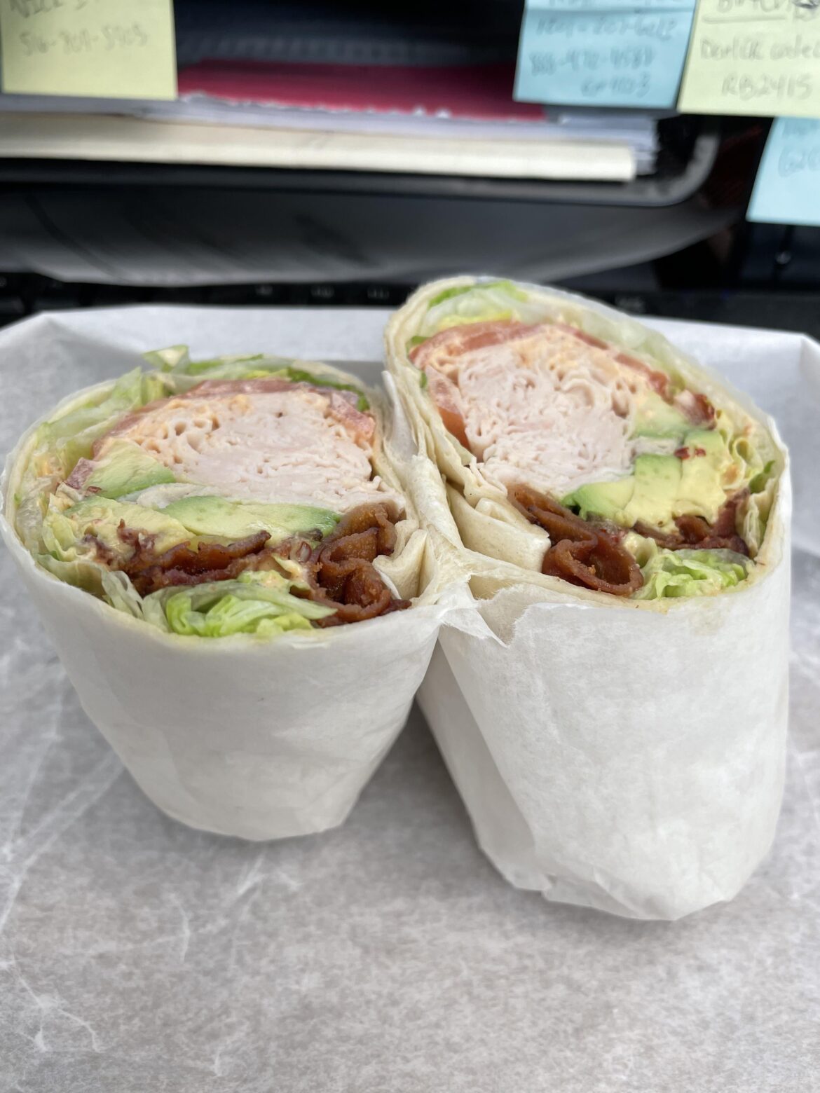 Turkey BLT wrap w/ Avocado and chipotle mayo