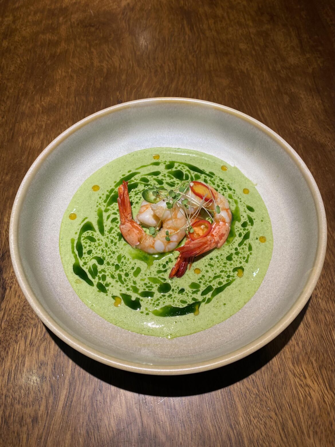 Prawns with basil jalepeno sauce