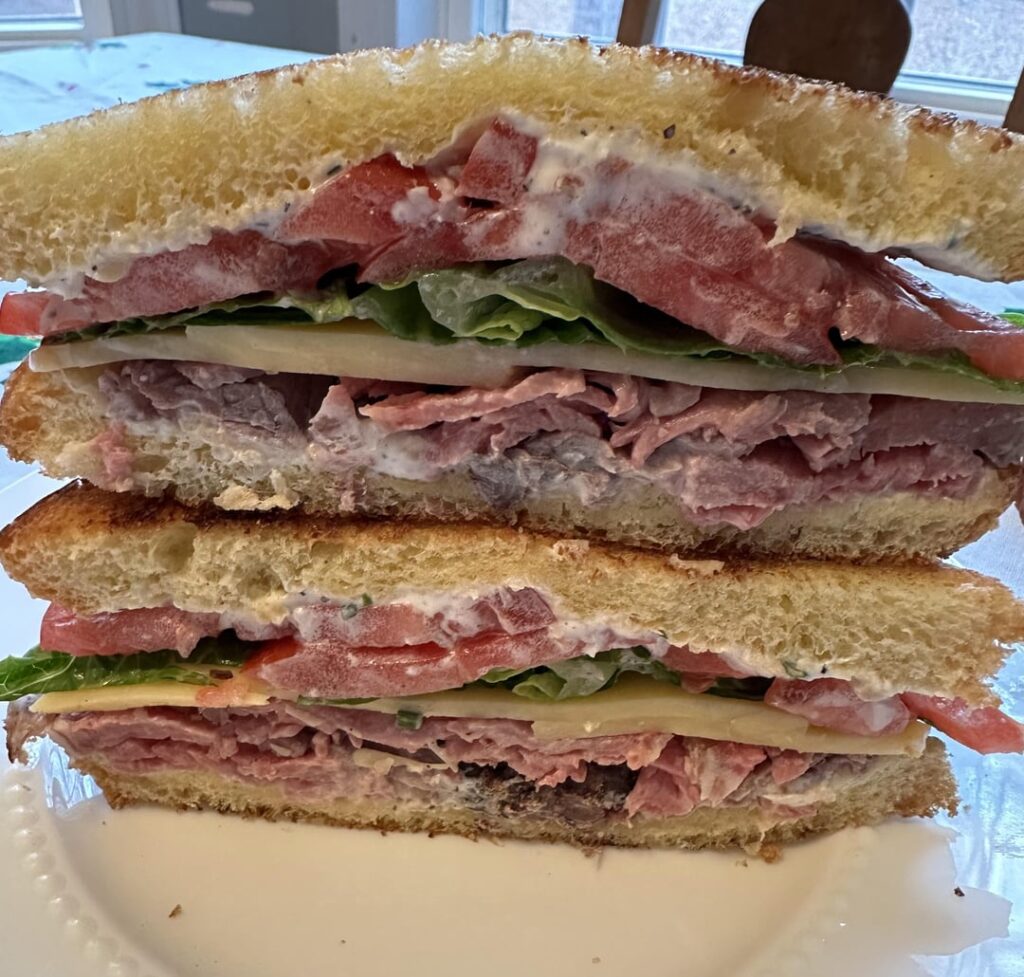 Leftover Christmas Eve prime rib sandwiches