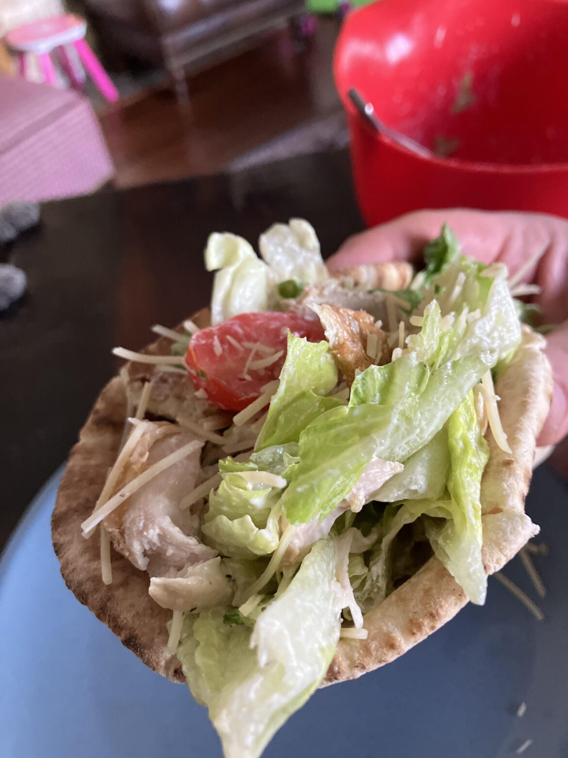 Chicken Caesar pita with leftover rotisserie chicken