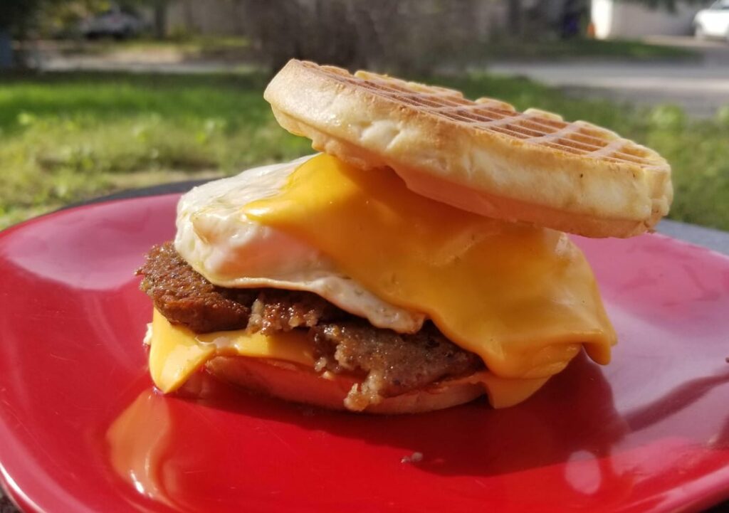 Crispy Scrapple, Eggs Over Medium, Cheese, & Buttermilk Waffles