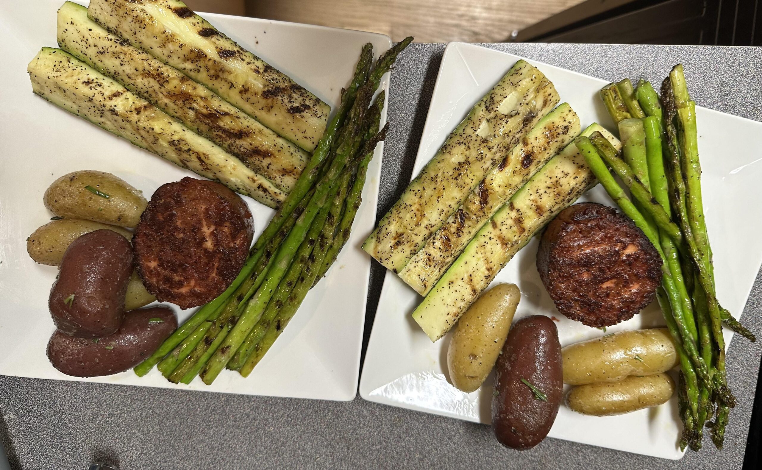 Finally tried the Juicy Marbles filets. Served with cast iron grilled zucchini and asparagus