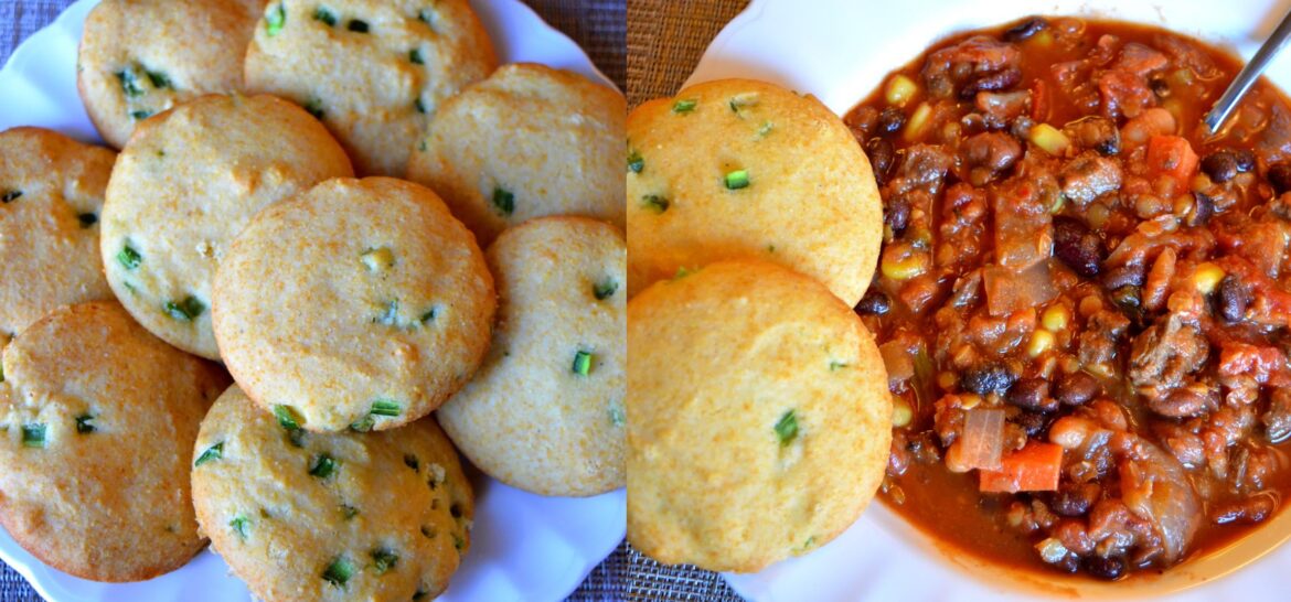 59 calorie jalapeno cornbread muffin tops (3" diameter). Great with chili.
