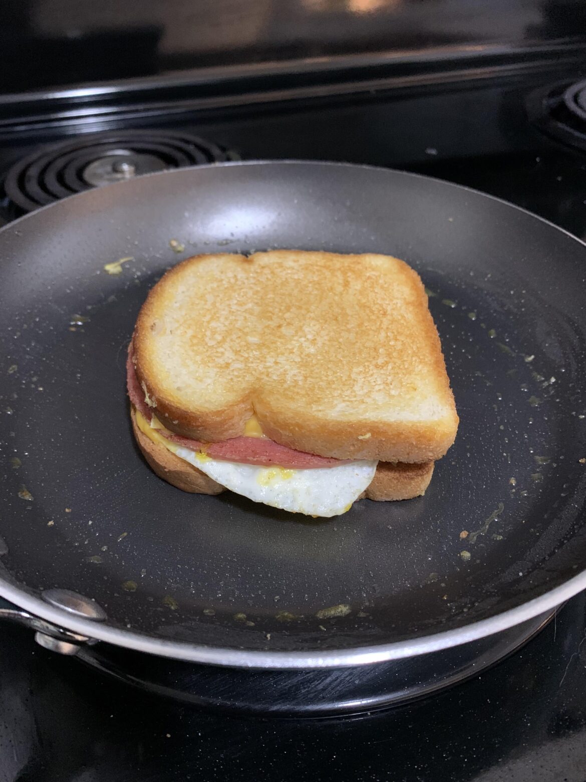 Fried bologna, egg and cheese.