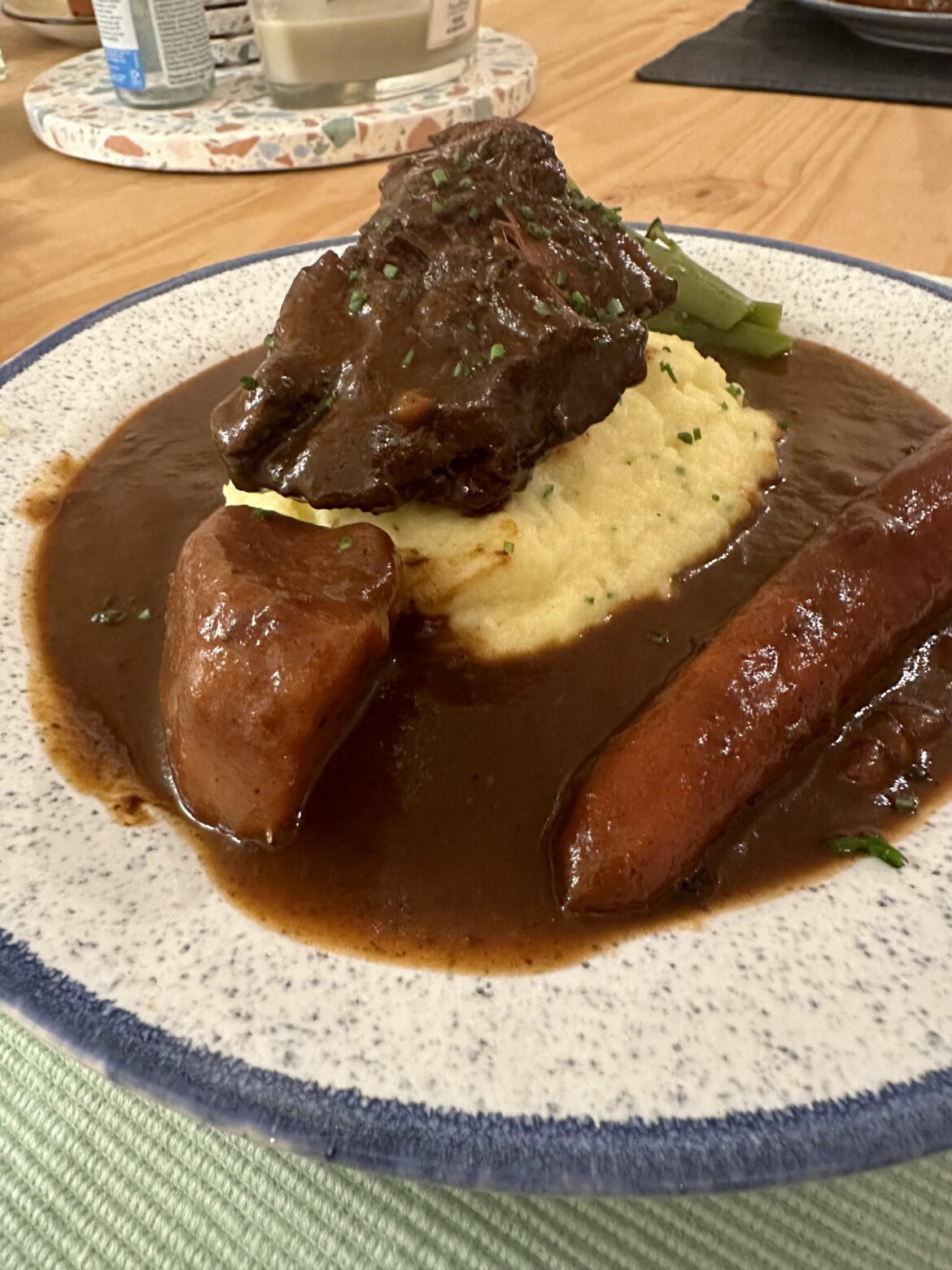 Slow cooked beef cheek with winter veg and mash
